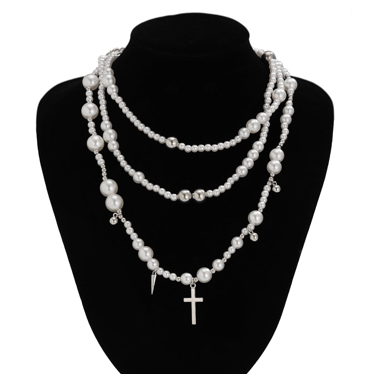 Chic Silver Plated Cross Pendant Pearl Long Chain Necklace - ArtGalleryZen