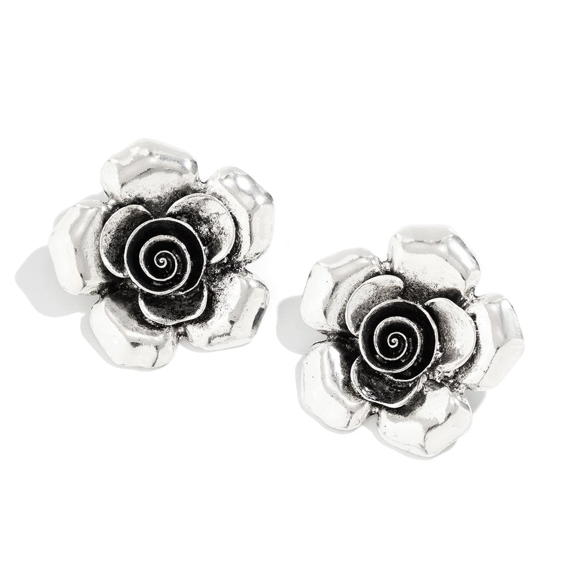 Chic Silver Tone Flower Stud Earrings - ArtGalleryZen