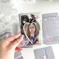 Thumbnail for Chic Silver Tone Heart Star Mirror Kpop Keychain Photocard Holder - ArtGalleryZen