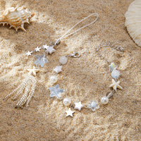 Thumbnail for Chic Star Charm Pearl Crystal Beaded Bracelet Keychain Phone Strap Set - ArtGalleryZen