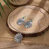 Thumbnail for Chic Turquoise Inlaid Carved Sunflower Pendant Necklace Earrings Set - ArtGalleryZen
