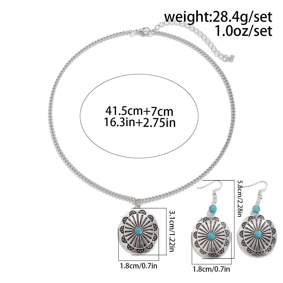 Chic Turquoise Inlaid Carved Sunflower Pendant Necklace Earrings Set - ArtGalleryZen