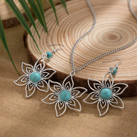 Thumbnail for Chic Turquoise Inlaid Hollow Cherry Blossom Necklace Earrings Set - ArtGalleryZen