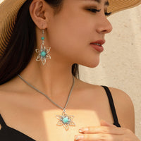Thumbnail for Chic Turquoise Inlaid Hollow Cherry Blossom Necklace Earrings Set - ArtGalleryZen