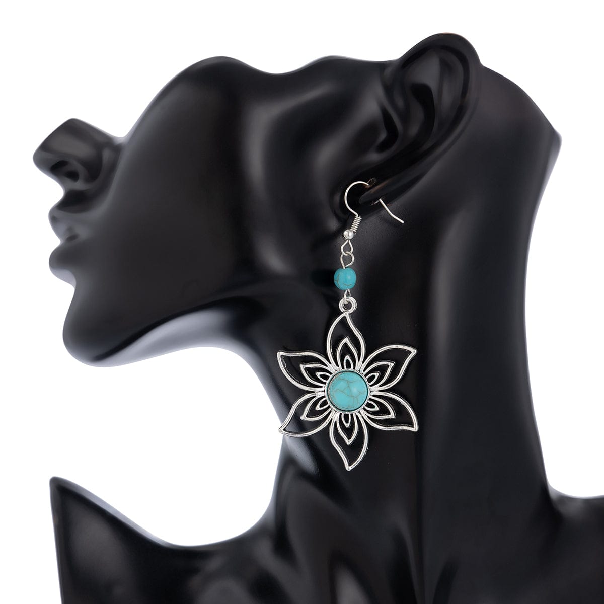 Chic Turquoise Inlaid Hollow Cherry Blossom Necklace Earrings Set - ArtGalleryZen