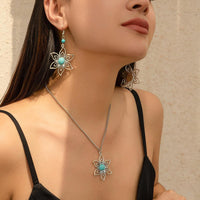 Thumbnail for Chic Turquoise Inlaid Hollow Cherry Blossom Necklace Earrings Set - ArtGalleryZen