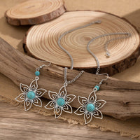 Thumbnail for Chic Turquoise Inlaid Hollow Cherry Blossom Necklace Earrings Set - ArtGalleryZen
