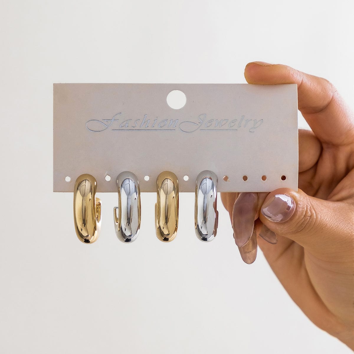 Chic Gold Silver Plated C Shaped Stud Earrings Set - ArtGalleryZen