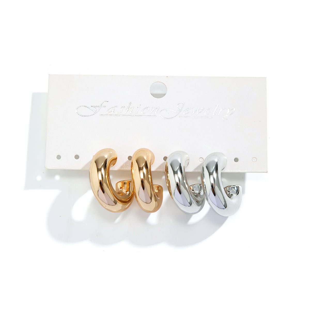 Chic Gold Silver Plated C Shaped Stud Earrings Set - ArtGalleryZen
