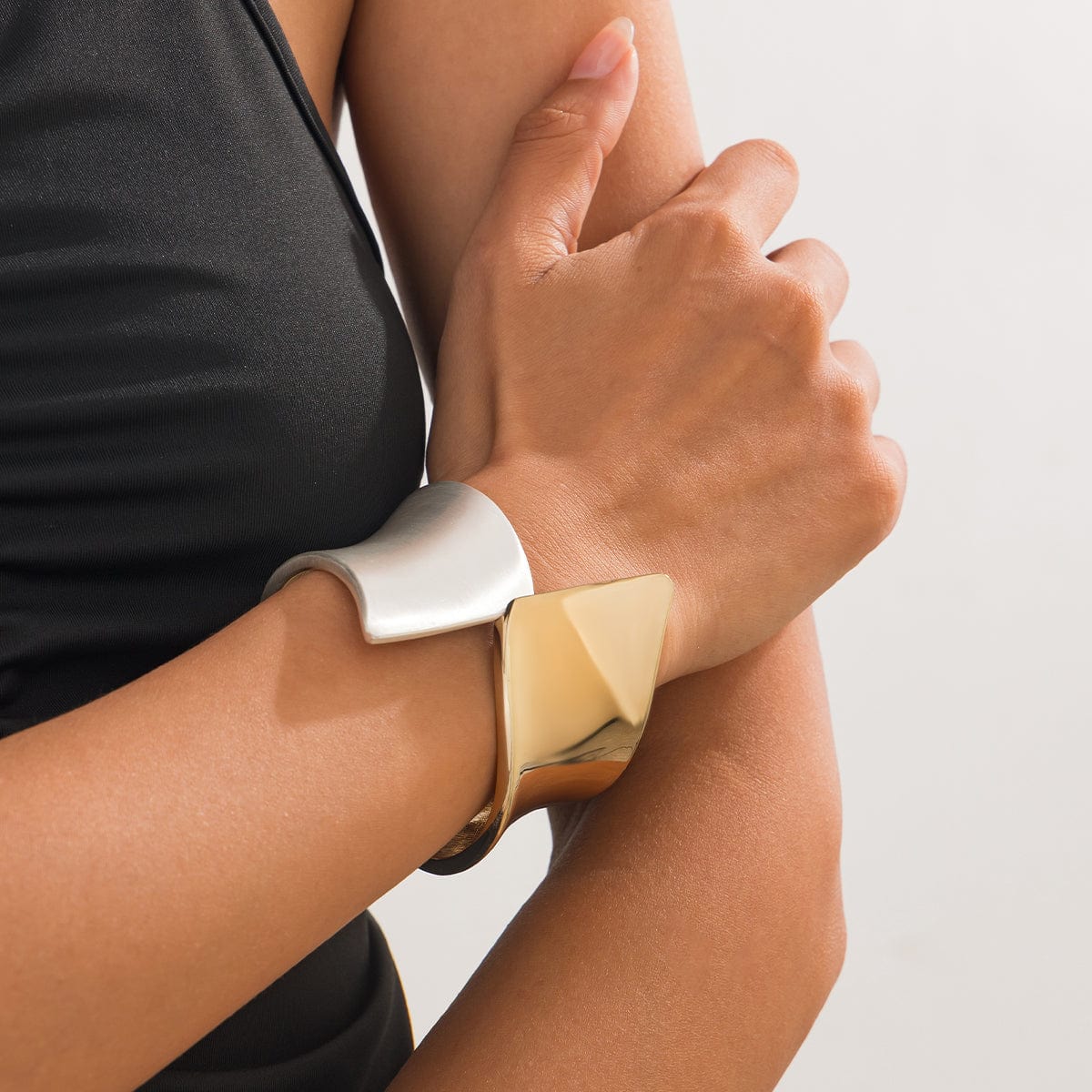 Chic Two Tone Frosted Wide Cuff Bangle Bracelet - ArtGalleryZen