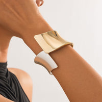 Thumbnail for Chic Two Tone Frosted Wide Cuff Bangle Bracelet - ArtGalleryZen