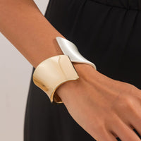 Thumbnail for Chic Two Tone Frosted Wide Cuff Bangle Bracelet - ArtGalleryZen