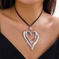Thumbnail for Chic Velvet Double Hollow Heart Pendant Necklace - ArtGalleryZen
