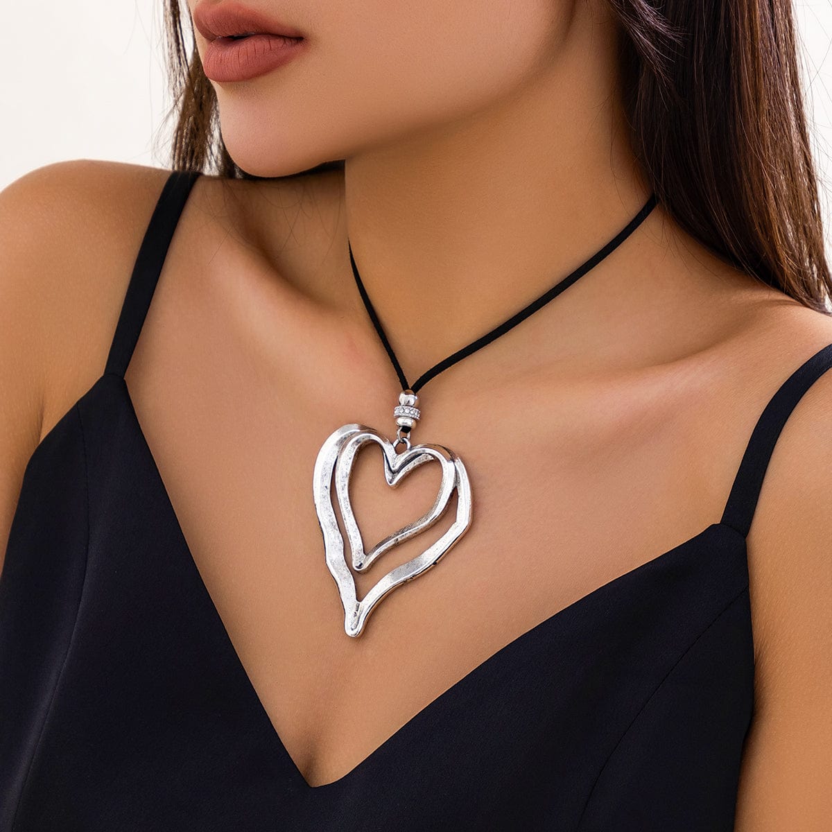 Chic Velvet Double Hollow Heart Pendant Necklace - ArtGalleryZen