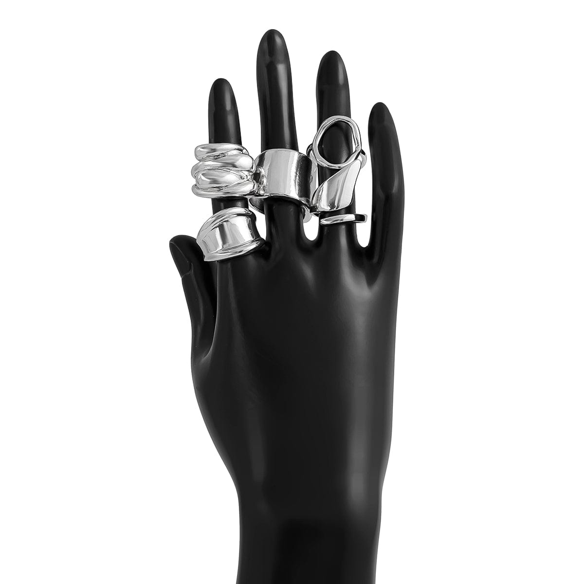 Chunky 4Pcs Hollow Oval Glossy Stackable Ring Set - ArtGalleryZen