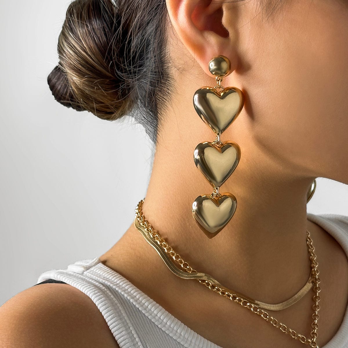 Chunky Gold Silver Tone Dangle Heart Earrings - ArtGalleryZen