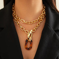 Thumbnail for Classic 2pcs Chunky Leopard Hoop Pendant Curb Chain Necklace Set - ArtGalleryZen