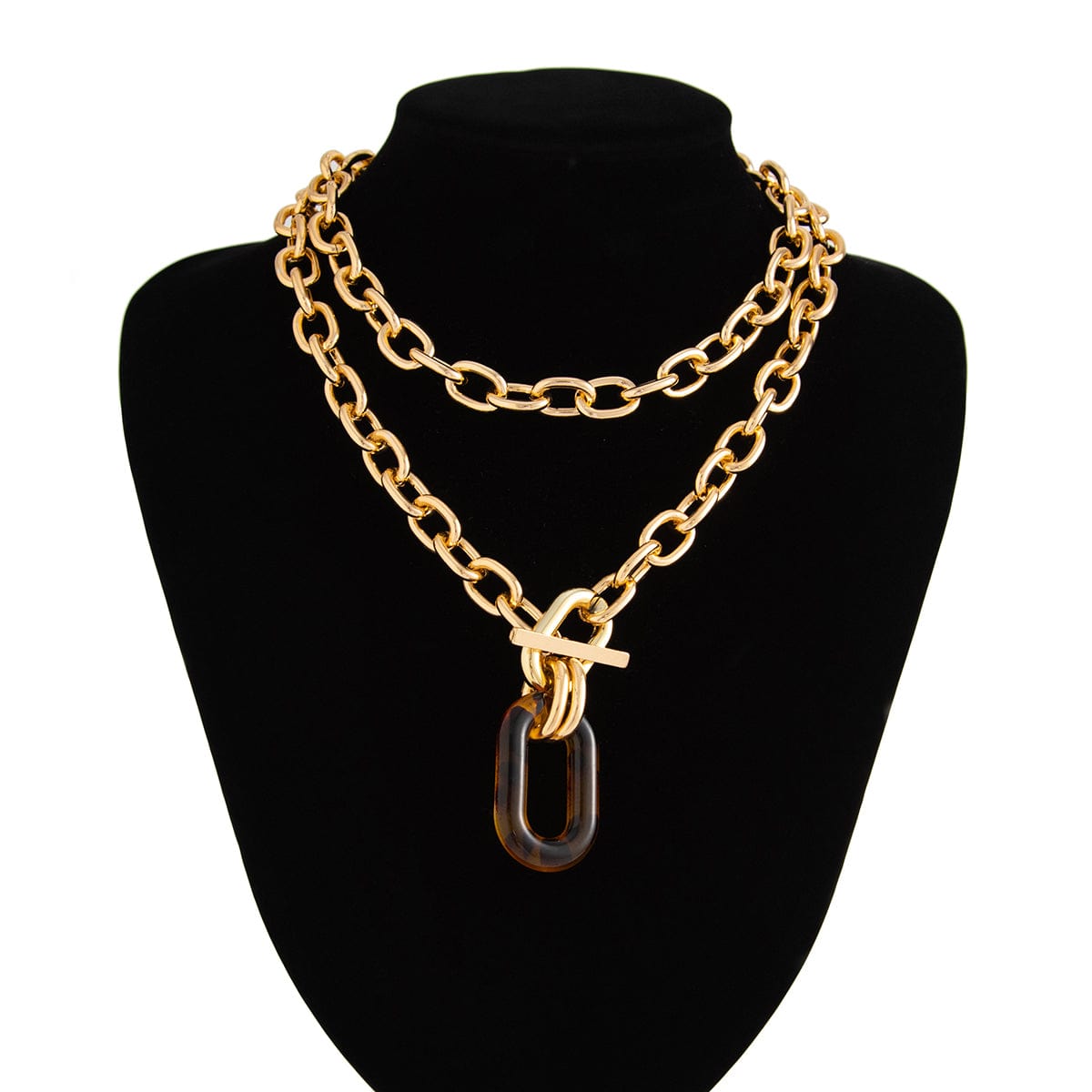 Classic 2pcs Chunky Leopard Hoop Pendant Curb Chain Necklace Set - ArtGalleryZen