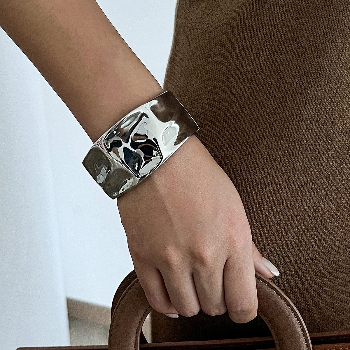 Classic Chunky Glossy Textured Wide Cuff Bangle Bracelet - ArtGalleryZen