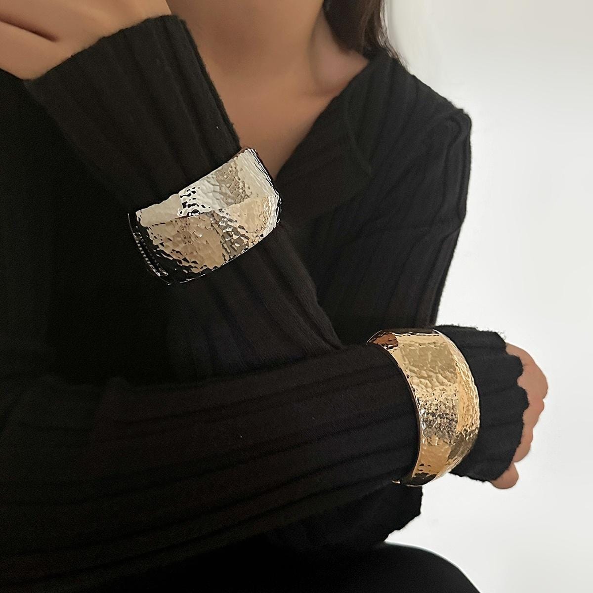 Classic Chunky Textured Wide Cuff Bangle Bracelet - ArtGalleryZen