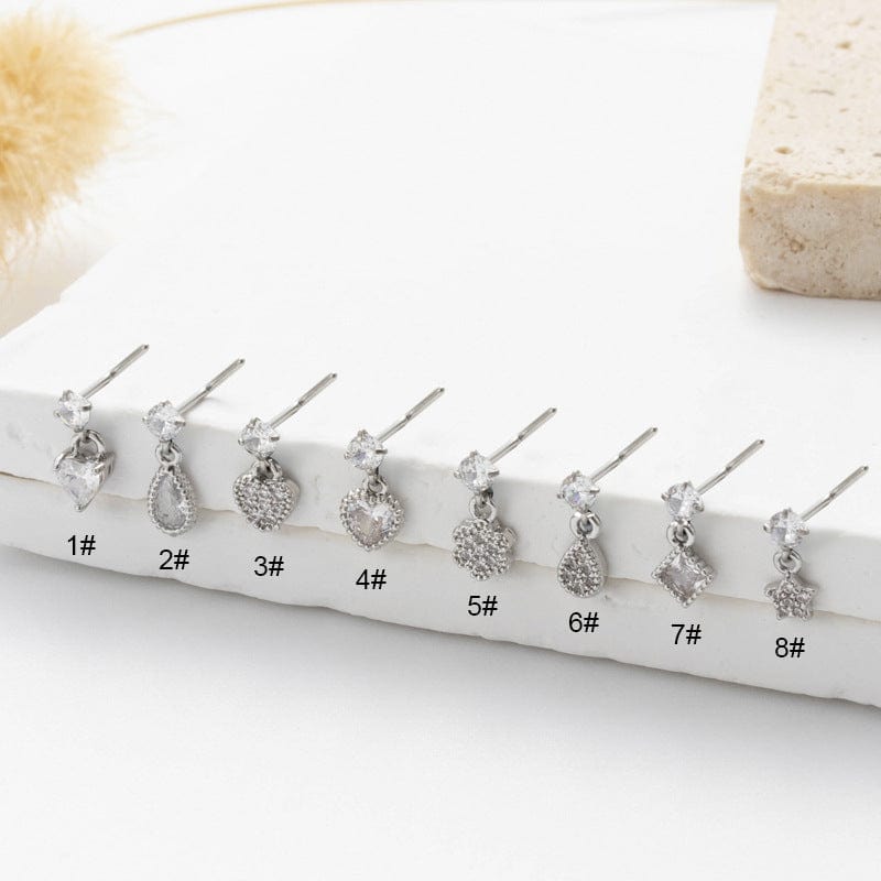 Classic CZ Inlaid Waterdrop Square Dangle Stainless Steel Nose Piercing Nose Stud - ArtGalleryZen