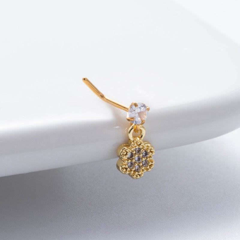 Classic CZ Inlaid Waterdrop Square Dangle Stainless Steel Nose Piercing Nose Stud - ArtGalleryZen