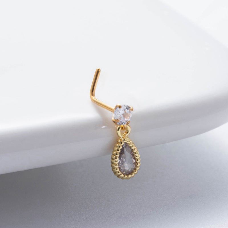 Classic CZ Inlaid Waterdrop Square Dangle Stainless Steel Nose Piercing Nose Stud - ArtGalleryZen