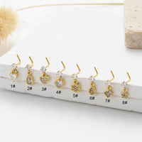 Thumbnail for Classic CZ Inlaid Waterdrop Square Dangle Stainless Steel Nose Piercing Nose Stud - ArtGalleryZen