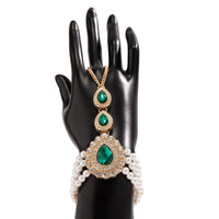 Thumbnail for Classic Layered Emerald CZ Inlaid Pearl Chain Bracelet - ArtGalleryZen