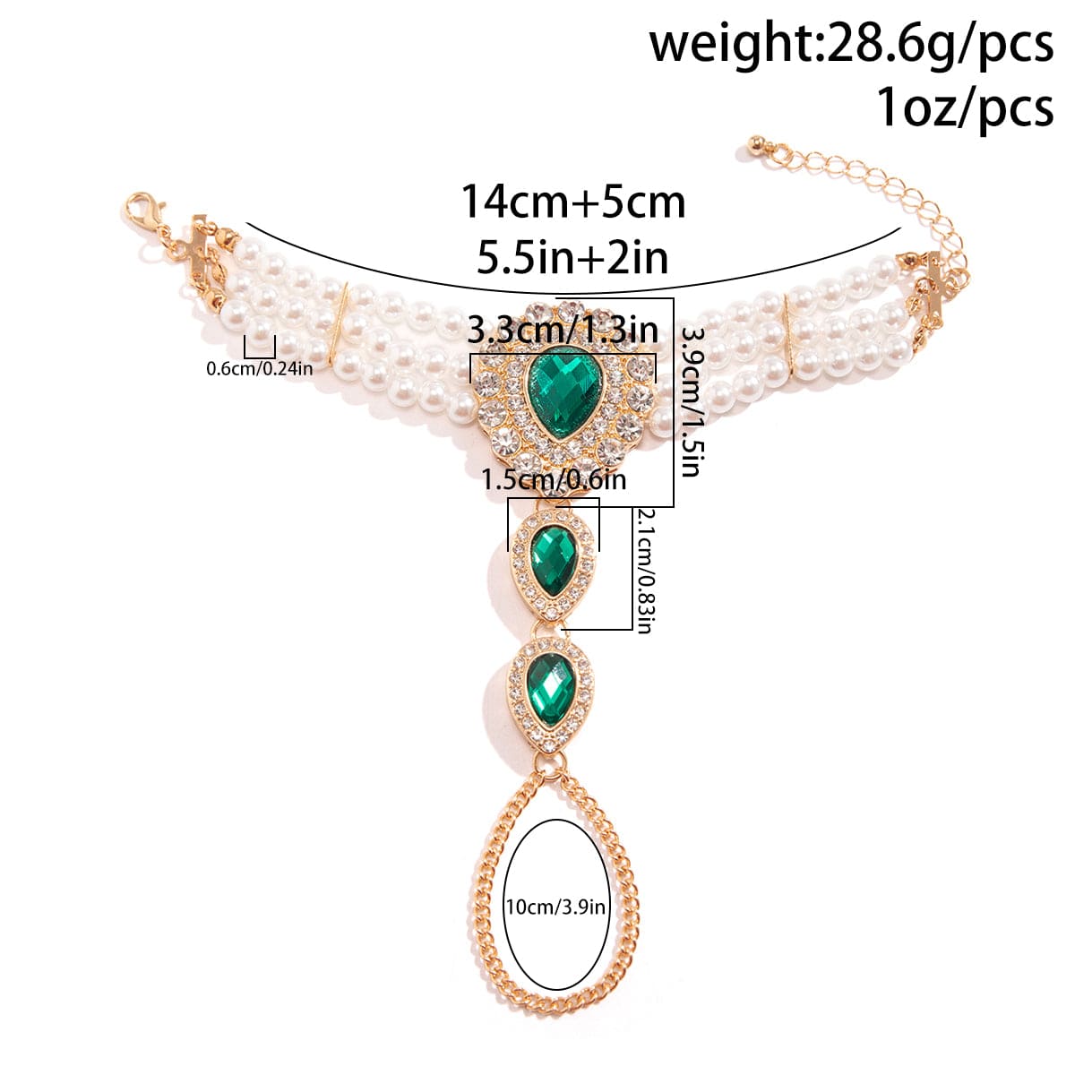 Classic Layered Emerald CZ Inlaid Pearl Chain Bracelet - ArtGalleryZen