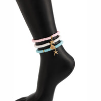 Thumbnail for Colorful Layered Shell Starfish Charm Polymer Clay Anklet Set - ArtGalleryZen