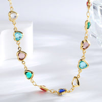 Thumbnail for Colorful Zirconia Heart Chain Necklace - ArtGalleryZen