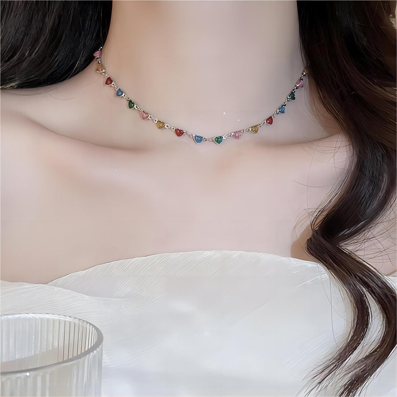 Colorful Zirconia Heart Chain Necklace - ArtGalleryZen