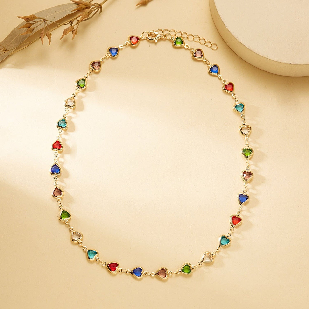 Colorful Zirconia Heart Chain Necklace - ArtGalleryZen