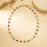 Thumbnail for Colorful Zirconia Heart Chain Necklace - ArtGalleryZen