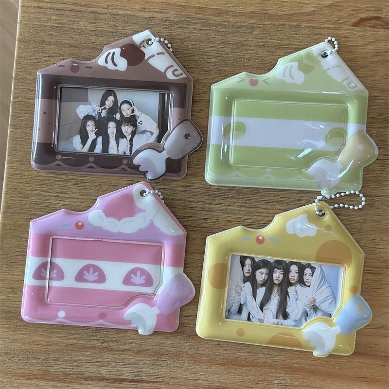 Cream Cheese Strawberry Chocolate Cake Kpop Keychain Photocard Holder - ArtGalleryZen