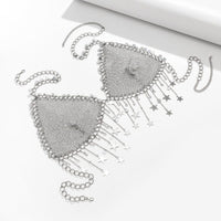 Thumbnail for Crystal Body Chain Bra with Rhinestone Inlay and Tassel Detail - 18k Gold Silver Plated - ArtGalleryZen