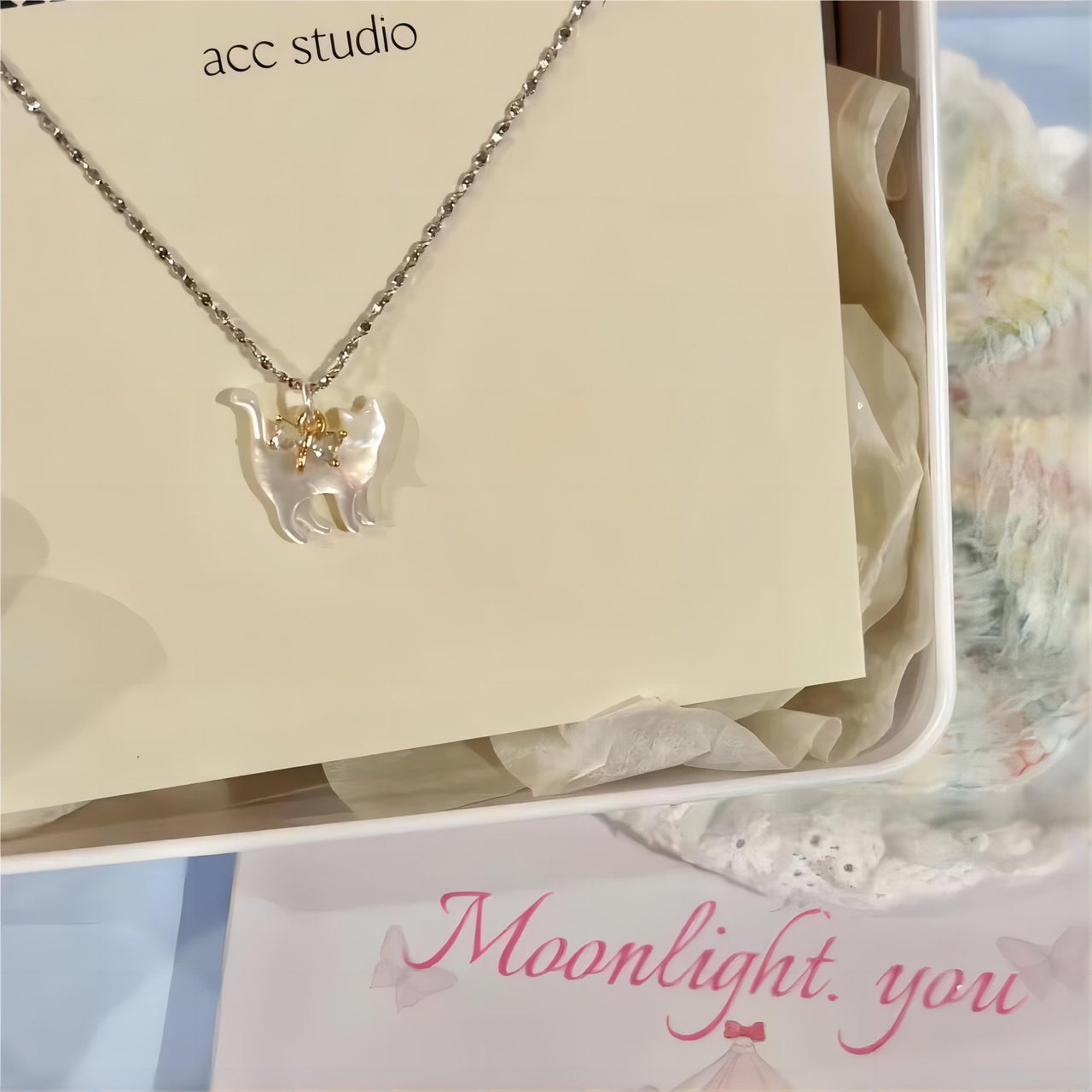 Crystal Bowknot Cat Pendant Necklace - ArtGalleryZen