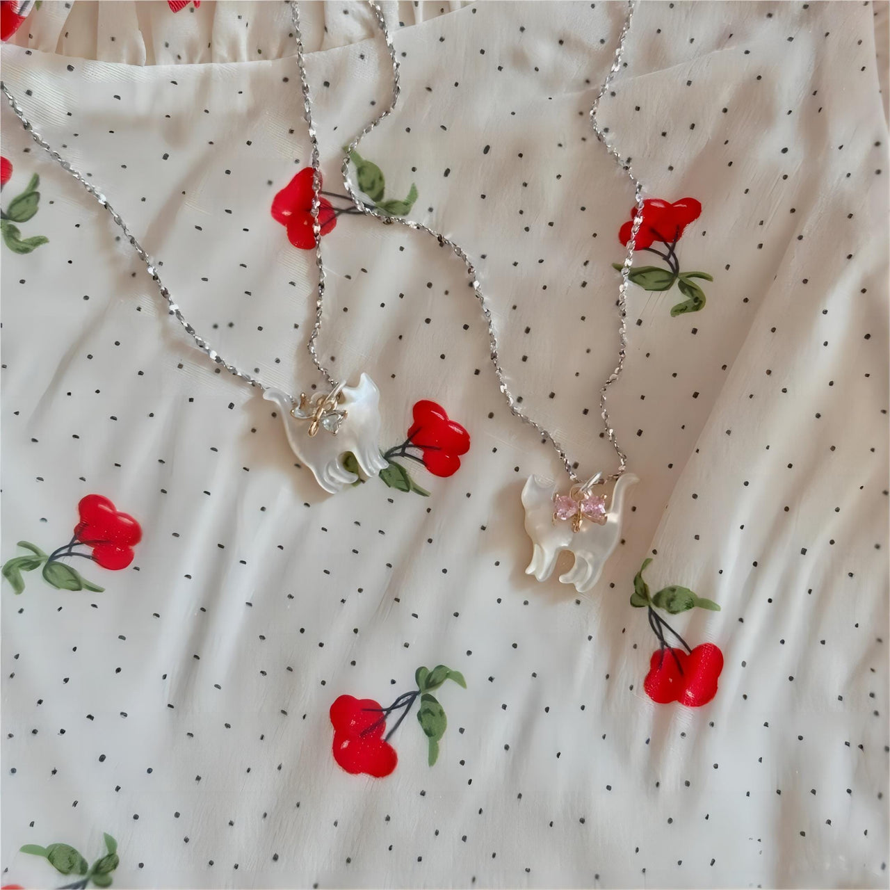 Crystal Bowknot Cat Pendant Necklace - ArtGalleryZen