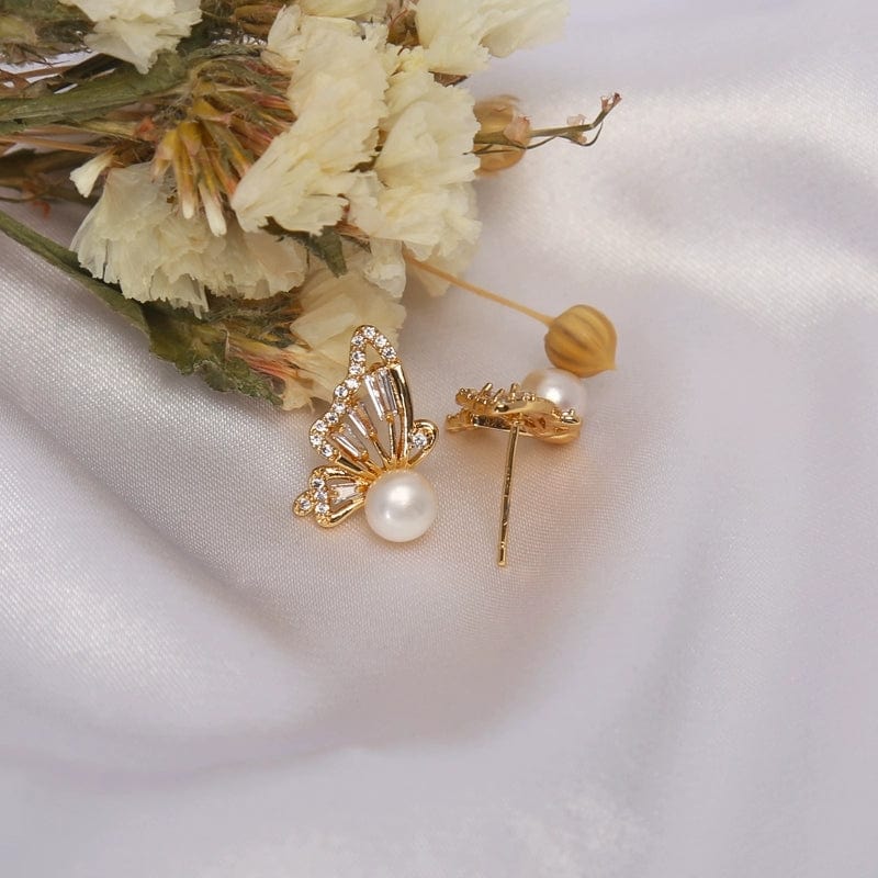 Crystal Butterfly Pearl Earrings - ArtGalleryZen