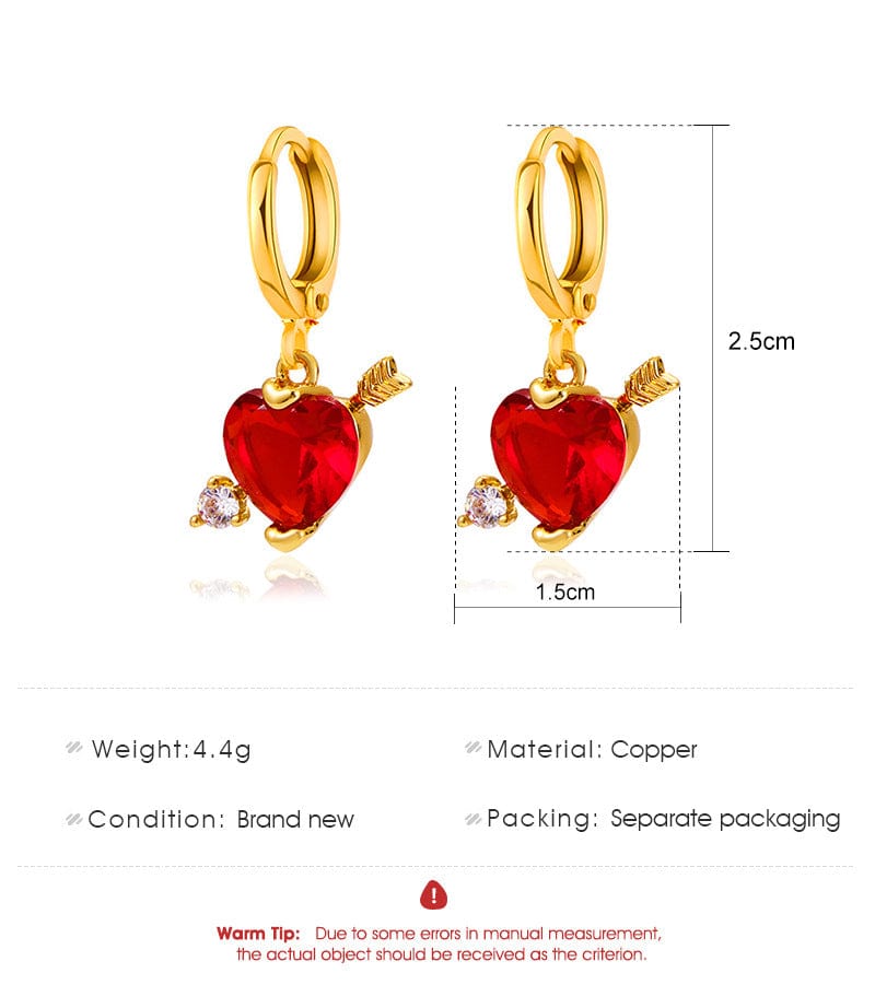 Crystal Cupid Arrow Heart Huggie Hoop Dangle Earrings - ArtGalleryZen