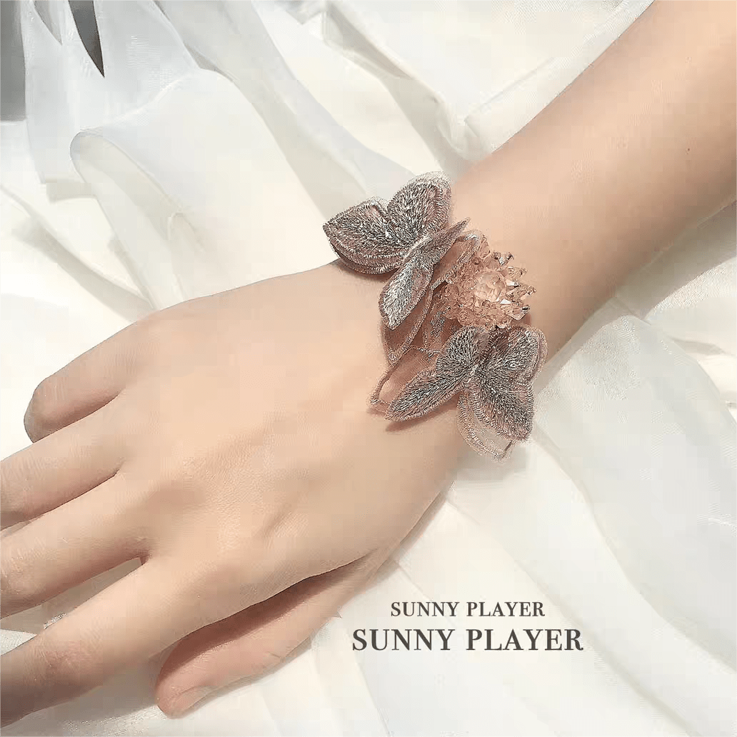 Crystal Floral Embroidery Butterfly Bracelet - ArtGalleryZen