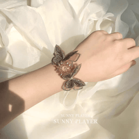 Thumbnail for Crystal Floral Embroidery Butterfly Bracelet - ArtGalleryZen