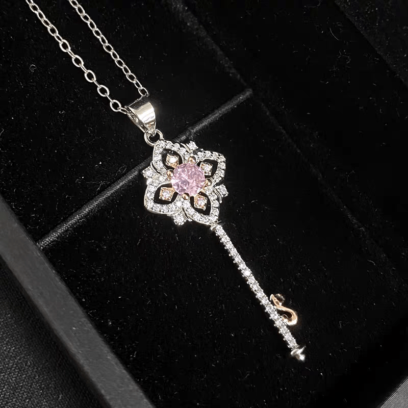 Crystal Floral Key Pendant Necklace - ArtGalleryZen