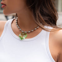 Thumbnail for Crystal Heart Pendant Ball Chain Choker Necklace - ArtGalleryZen