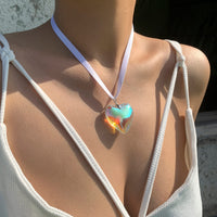 Thumbnail for Crystal Heart Pendant Ribbon Necklace - ArtGalleryZen