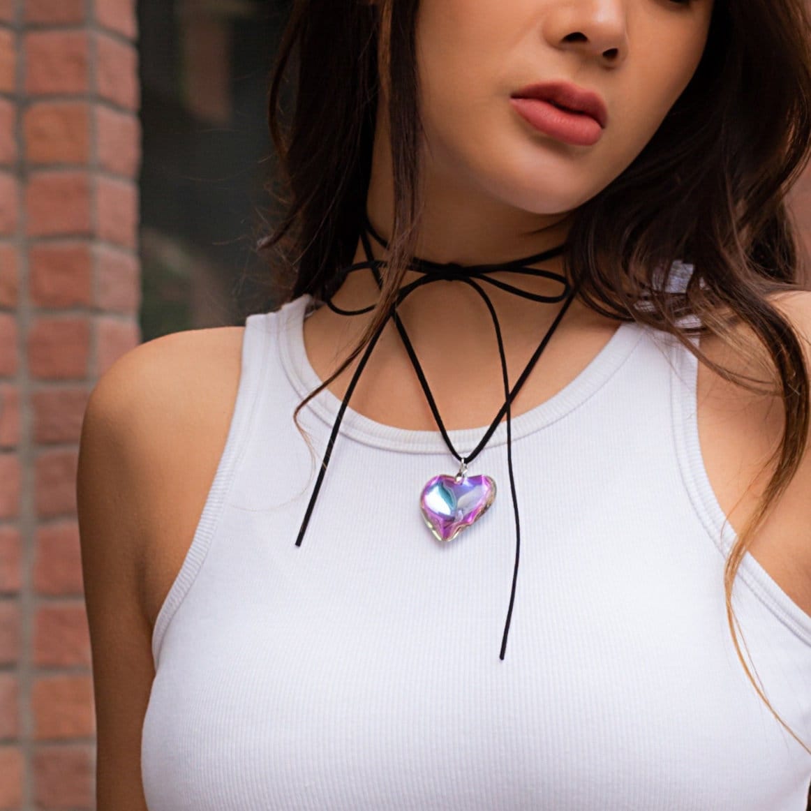 Crystal Heart Pendant Velvet Necklace - ArtGalleryZen