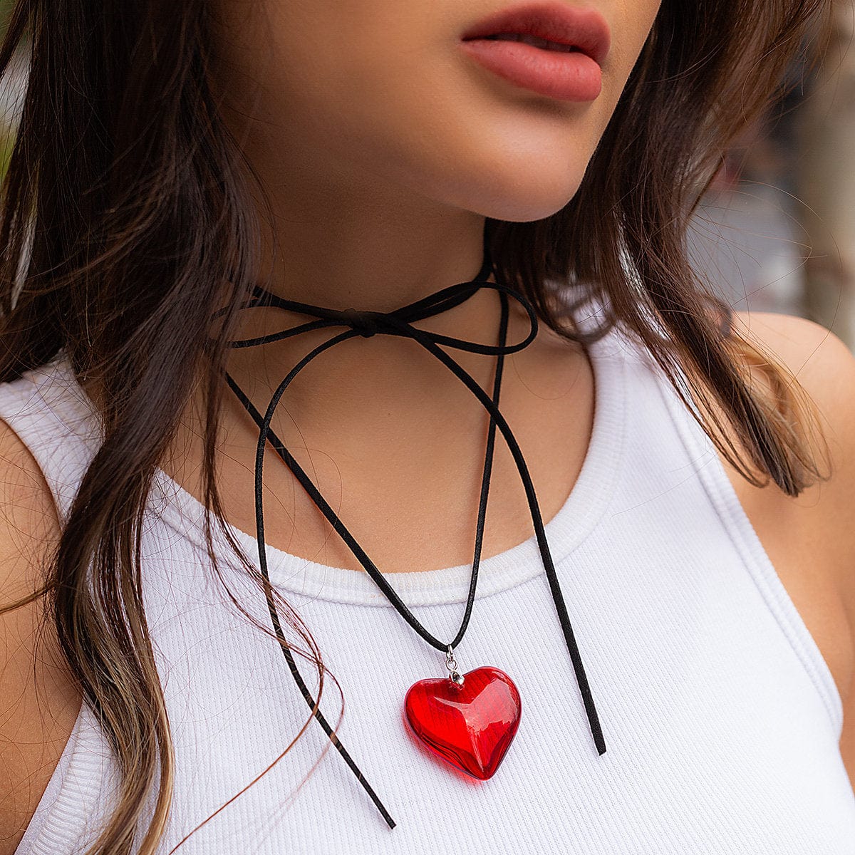 Crystal Heart Pendant Velvet Necklace - ArtGalleryZen