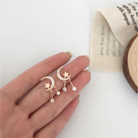 Thumbnail for Crystal Inlaid Moon Star Dangle Earrings - ArtGalleryZen