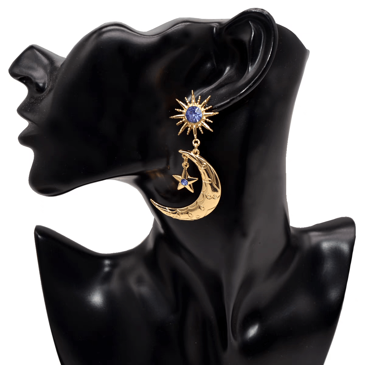 Crystal Inlaid Sun Star Moon Phase Dangle Earrings - ArtGalleryZen